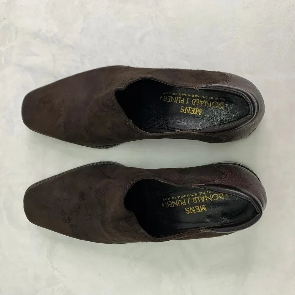 Donald J Pliner Rex 120 Mens 8.5M Nappa Leather Suede Dark Brown Italy Loafers
